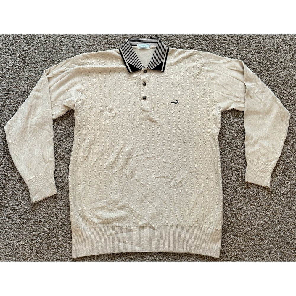 Vintage Crocodile Mens Button Cashmere Sweater Tan Cartelo Button Measures Large